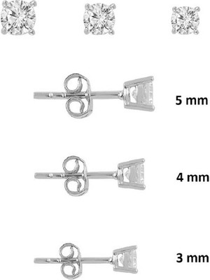 Söğütlü Silver Gümüş 3 Boy Tektaş Pırlanta Kombin Küpeler 925 Ayar Kadın İçin Şık Seçim