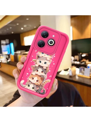 HONTINGA Tecno Spark 20C ile Uyumlu Kılıfı Düşüme Önleyici Basitlik Anti Düşme Kamera Korumali Şirin Kedi Desen Gül Kırmızı Yumuşak Silikon Telefon Kılıfı Kadın ve Erkek Için Uygundur K8-0086