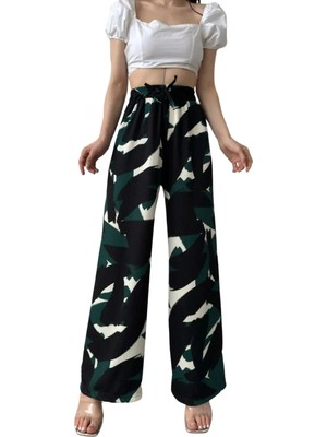 Decostyle Desenli Beli Lastikli Bürümcük Pantolon-Siyah