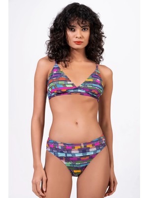 Endeep Kadın Çizgi Desenli Özel Lurex Kumaşlı Toparlayıcı Bikini Takımı