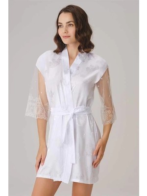 İlkyaz Fashion Ieg™ Çeyizlik Uzun Kol V Yaka Saten Düz Yazlık Mini Dantel Detaylı Sabahlık