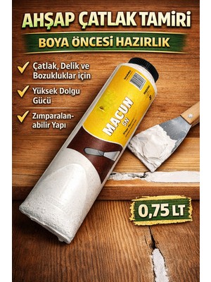 Primeaks Ahşap Macun Sn 0,75 Lt – Çatlak ve Delik Dolgu
