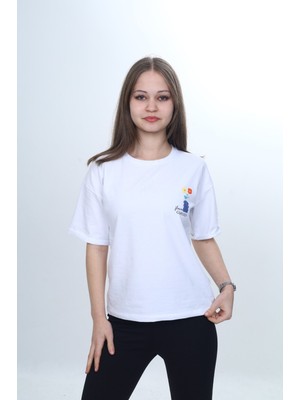 Toontoy Kız Çocuk Baskılı Bisiklet Yaka Düşük Omuz Kısa Kollu Tişört 24974