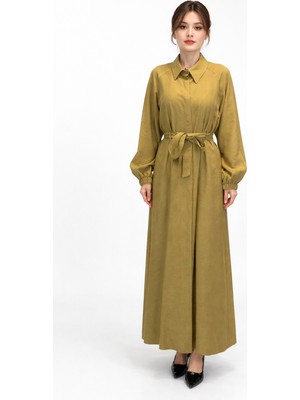 Lale Butik Düğmeli Modal Elbise 13249 Yeşil