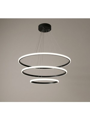 Lzy Avize Store 3’lü Çember Modern Siyah Avize – Salon & Yemek Masası Sarkıt Aydınlatma