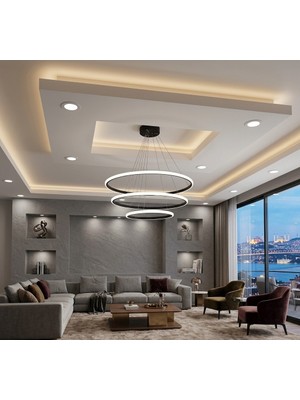 Lzy Avize Store 3’lü Çember Modern Tek Renk Siyah Sarkıt Avize – Salon & Yemek Masası Sarkıt Aydınlatma