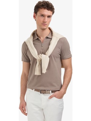 Pierre Cardin Erkek Koyu Vizon Slim Fit %100 Pamuk Kıvrılmaz Polo Yaka Basic Tişört 50325311-VR241