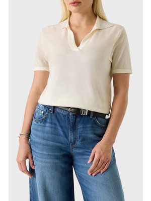 Guess Polo % 100 Yün Regular Fit Taş Detaylı Polo Yaka Kazak W6GR03Z0583 Bayan Polo Yaka Kazak W6GR03 Z0583 G012