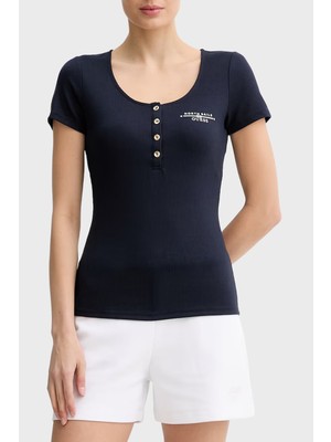 Guess Guessxns Slim Fit Logolu Düğmeli Yuvarlak Yaka Top W6GP01K2658 Bayan Top W6GP01 K2658 G7V2