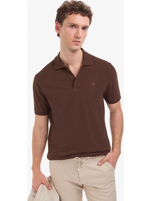 Pierre Cardin Erkek Koyu Kahverengi Regular Fit %100 Pamuk Kıvrılmaz Polo Yaka Basic Tişört 50325312-VR084