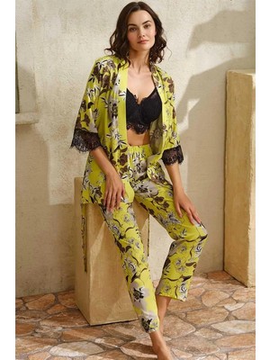 İlkyaz Fashion Ieg™ Dokuma Viskon Çiçek Baskılı Dantelli Sabahlık Balenli Desteksiz Dolgusuz Büstiyer Süty