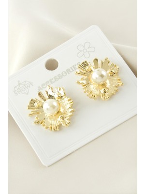 Zero Land Zengemtx Çiçek Metal Inci Küpe - Sarı