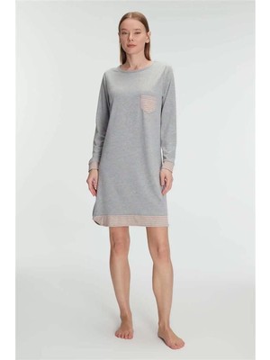 İlkyaz Fashion Ieg™ Kadın Pamuklu Uzun Kollu Yumuşak Dokulu Nefes Alabilen Gecelik