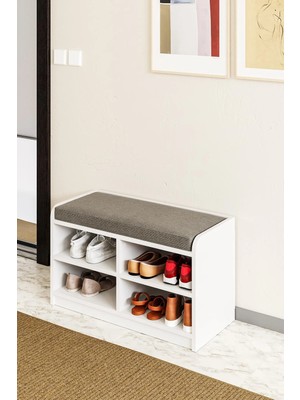 Hofga Harran Puflu Ayakkabılık Antre Hol Kapı Önü Ayakkabı Rafı Puf Beyaz