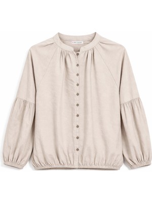 Mixray 4826 Kadın Hakim Yaka Balon Kol Düğmeli Bluz Taş