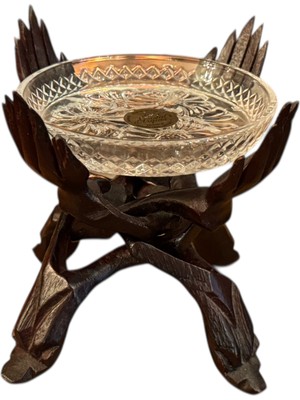 TT Fransız Cristal D’arques Kristal Tek Parça Abanoz Ağacından Oyma Işçiliğiyle Yapılmış Kaideli Sunumluk 11 cm Yüksekliğinde 10 cm Çapında