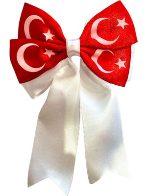 Ugly Duck Ay Yıldız Kalın Kurdelalı Klipsli Pens Toka - Kırmızı Beyaz (1ADET)