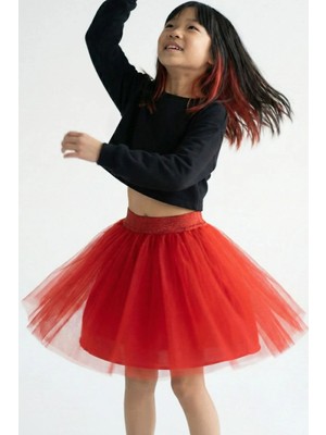 Breeze Kız Çocuk Tütü Etek Simli Beli Lastikli 5-10 Yaş, Kırmızı