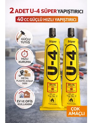 Popüler Sepet 2 Adet U-4 Süper Yapıştırıcı 40 cc Güçlü Hızlı Yapıştırıcı Çok Amaçlı Metal Plastik Ahşap Deri Yapıştırıcı