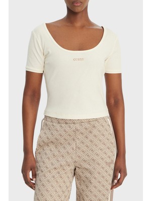 Guess Circe Slim Fit Logo Işlemeli Derin Yuvarlak Yaka Top V6GP04K2969 Bayan Top V6GP04 K2969 G1O6