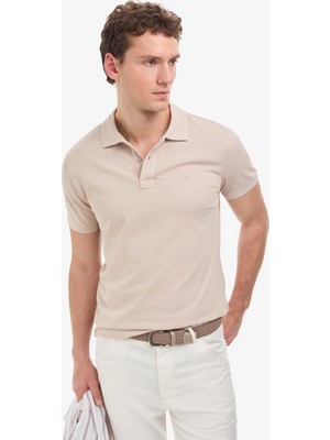 Pierre Cardin Erkek Koyu Bej Slim Fit Basic Tişört 50321128-VR088