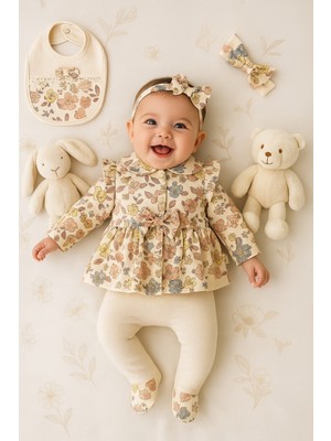 Ozz Baby Natural  Yeni Doğan Kız Bebek 0-3 Ay Çiçekli  5 'lı Hastane Çıkış Alt Üst  Set