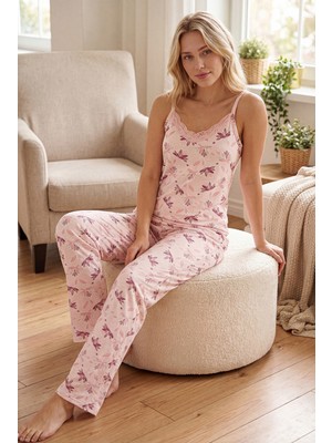 NBB Yaprak Desenli Ip Askılı Pijama Takım 68389