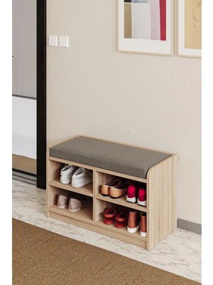 Hofga Harran Puflu Ayakkabılık Antre Hol Kapı Önü Ayakkabı Rafı Puf Meşe