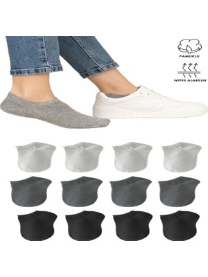 Ozzy Socks 12 Çift Unisex Dikişsiz Patik Çorap Gri Füme Siyah Günlük Konfor Seti