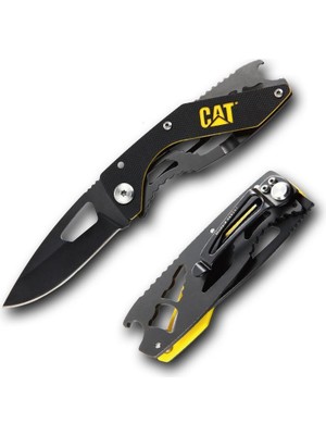 Cat DA980267 Kemer Askı Kancalı Şişe Açacaklı Katlanabilir 16CM Paslanmaz Çelik Siyah Kamp Çakısı