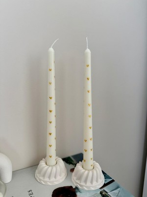 Gold Kalp Detaylı Dekoratif Şamdan Mum Seti – El Yapımı Şık Tasarım