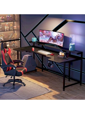 Modern Gaming Oyuncu Masası Geniş Yüzeyli Bilgisayar Çalışma Masası Siyah