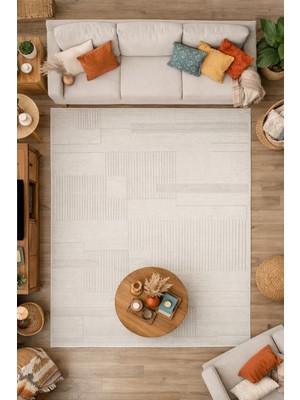 Çerkez Halı Bern Collection %100 Bambu Kadife Yumuşak Yüzey Yıkanabilir Kolay Temizlenebilir Özel Kesim Halı 104BEYAZ