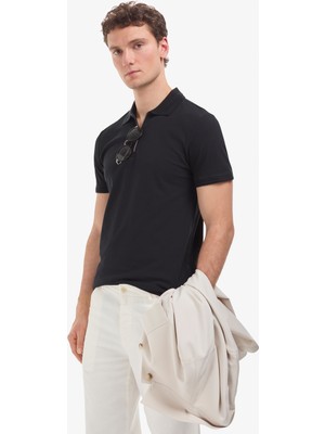 Pierre Cardin Erkek Siyah Slim Fit %100 Pamuk Kıvrılmaz Polo Yaka Basic Tişört 50325311-VR046