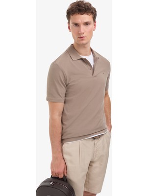 Pierre Cardin Erkek Koyu Vizon Regular Fit %100 Pamuk Kıvrılmaz Düğmeli Polo Yaka Basic Tişört 50325312-VR241