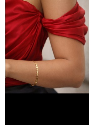 Livaz Accessories Çelik Kadın Gold Pul Pul Kolye & Bileklik Set