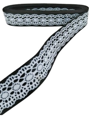 Tafta Dantel Görünümlü Kurdele Siyah 25 mm 5 Metre
