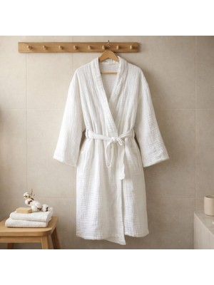 Ces Home Beyaz 4 Kat Müslin Sabahlık/bornoz