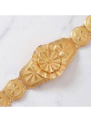 Ferizz Altın Kaplama Işlemeli Yuvarlak Detaylı Kadın Kemer KMR-126