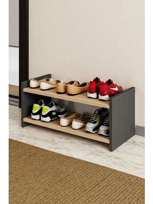 Hofga Perge Ayakkabılık Antre Hol Kapı Önü Ayakkabı Rafı Antrasit Meşe