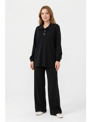Lale Butik Yaka Detay Örme Modal Takım 19464 Siyah