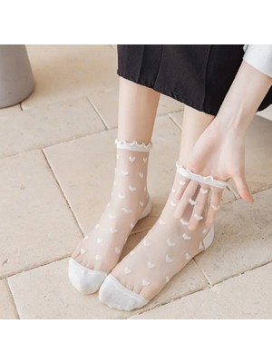 Trendy Chic Ikili Kalp ve Çizgi Detaylı Çorap