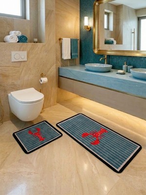 Brillant 2'li Istakoz Desen Lateks Taban Banyo Paspası (60X100-60X50)