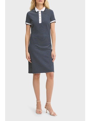 Guess Alphonsin Slim Fit Çizgili Düğmeli Polo Yaka Elbise W6GK14K2948 Bayan Elbise W6GK14 K2948 SB09