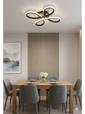 Lzy Avize Store Daisy 4’lü Plafonyer  Siyah Avize 3 Led Işık – Modern Salon, Mutfak, Çocuk Odası, Antre Aydınlatma