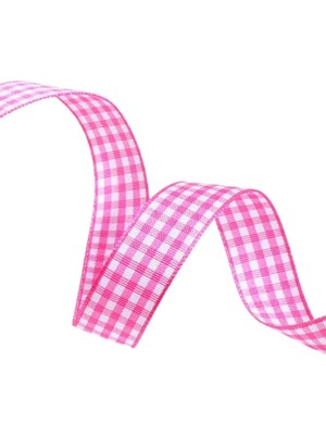Tafta Ekoseli Kurdele 25 mm Pembe 1 Metre