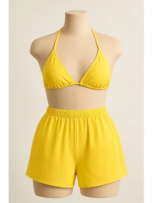 Beruflic Kadın Sarı Şortlu Belden ve Boyundan Bağlamalı Bikini Takımı
