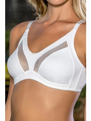 Beruflic Büyük Beden Uyumlu Ekru Tül Detaylı Günlük Sütyen, B,c Cup Balensiz Konforlu Sütyen