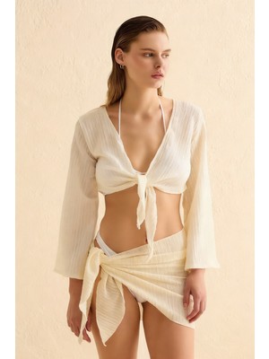 Aquella Krem Crop-Top Pareo