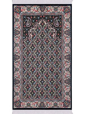 Bursa İpek Siyah Şal Desen Kabartmalı Özel Dokuma Seccade
